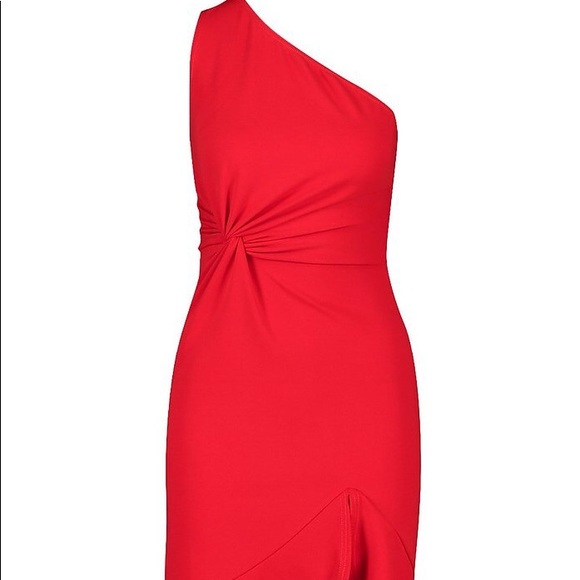 Red One Shoulder Midi Dress - Picture 4 of 5